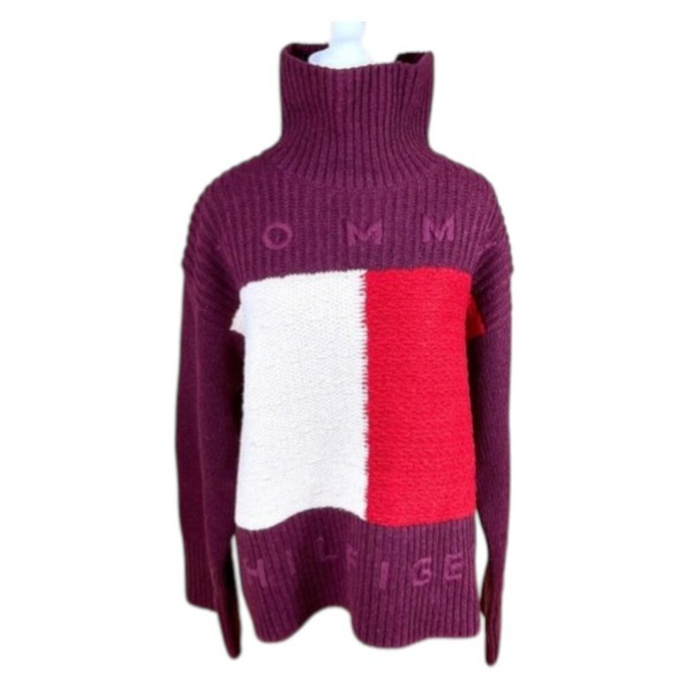 Tommy Hilfiger Sweater Wool Oversized Logo Burgundy Ski (S)